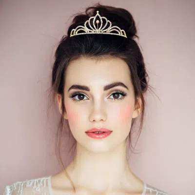 FASHNZFAB ROUND STONE ACCENTED RHINESTONE PAVED PRINCESS TIARA