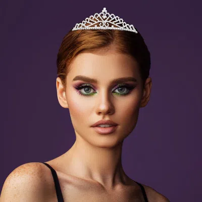 FASHNZFAB ROUND STONE CLUSTER POINTED RHINESTONE PAVED PRINCESS TIARA