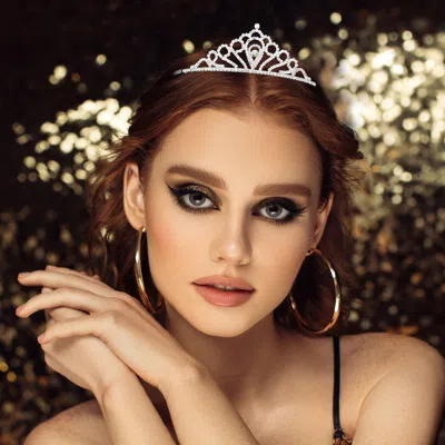 FASHNZFAB ROUND STONE POINTED RHINESTONE PAVED PRINCESS TIARA