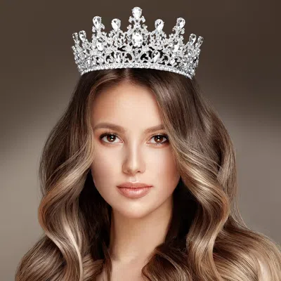 FASHNZFAB ROUND TEARDROP STONE ACCENTED PRINCESS TIARA