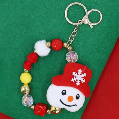 FASHNZFAB SNOWMAN PLUSH DOLL POINTED CHARM BEADED STRETCH CHRISTMAS KEYCHAIN