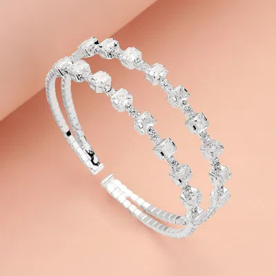 FASHNZFAB SQUARE CZ STONE CLUSTER ACCENTED SPLIT ADJUSTABLE EVENING BRACELET