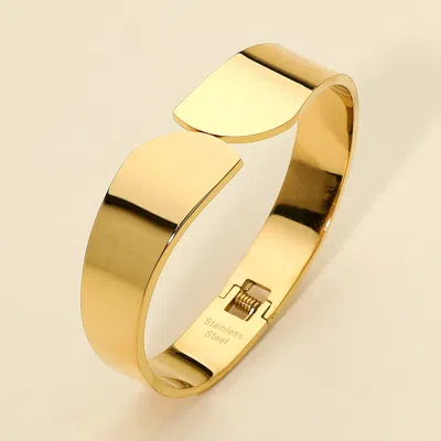 FASHNZFAB STAINLESS STEEL MODERN WIDE HINGED BANGLE BRACELET GOLD