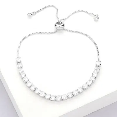 FASHNZFAB STAINLESS STEEL ROUND CZ STONE TENNIS CHAIN PULL TIE ADJUSTABLE BRACELET