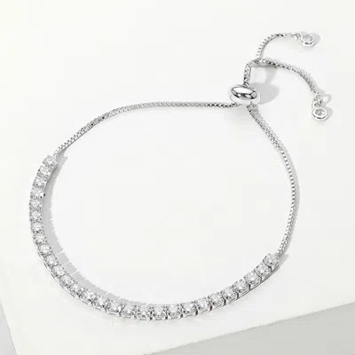 FASHNZFAB STAINLESS STEEL ROUND CZ STONE TENNIS CHAIN PULL TIE ADJUSTABLE BRACELET