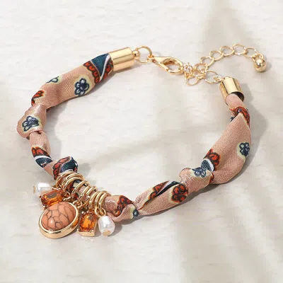 FASHNZFAB STONE CLUSTER PEARL CHARM BOHO FABRIC BRACELET