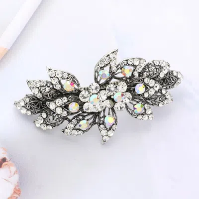 FASHNZFAB STONE EMBELLISHED FLOWER LEAF CLUSTER BARRETTE