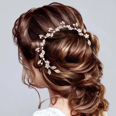 FASHNZFAB STONE EMBELLISHED FLOWER LEAF CLUSTER VINE BUN WRAP HEADPIECE