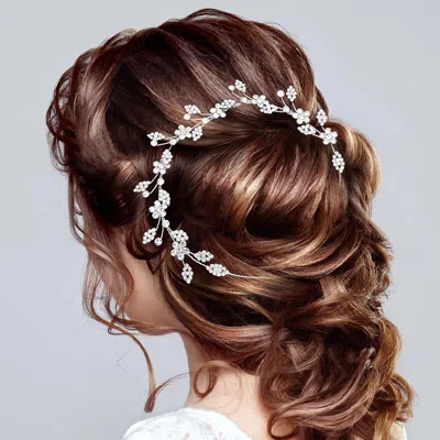 FASHNZFAB STONE EMBELLISHED FLOWER LEAF CLUSTER VINE BUN WRAP HEADPIECE