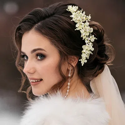 FASHNZFAB STONE EMBELLISHED FLOWER LEAF CLUSTER VINE WRAP HEADPIECE