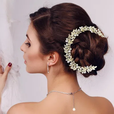 FASHNZFAB STONE EMBELLISHED LEAF CLUSTER VINE BUN WRAP HEADPIECE