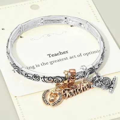 FASHNZFAB TEACHER MESSAGE OWL APPLE CHARM STRETCH BRACELET