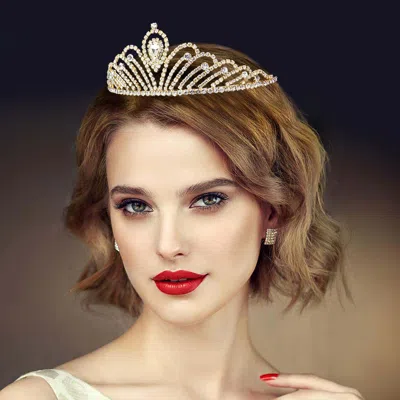 FASHNZFAB TEARDROP ACCENTED ROYAL CRYSTAL RHINESTONE TIARA