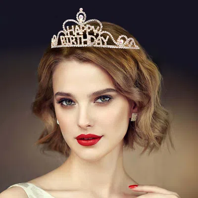 FASHNZFAB TEARDROP CRYSTAL RHINESTONE HAPPY BIRTHDAY TIARA