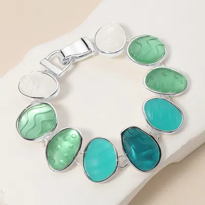 FASHNZFAB TEXTURED GREEN SHADE MULTI COLORED SEA GLASS DOME MAGNETIC BRACELET