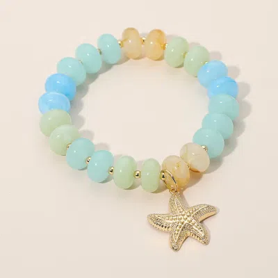 FASHNZFAB TEXTURED METAL STARFISH CHARM ACCENT RESIN PEBBLE BEADED STRETCH BRACELET