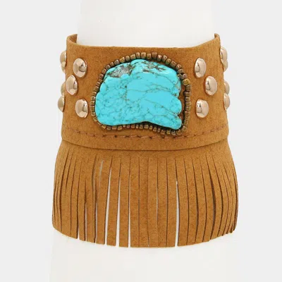 FASHNZFAB TURQUOISE STONE ACCENTED SUEDE FRINGE BRACELET