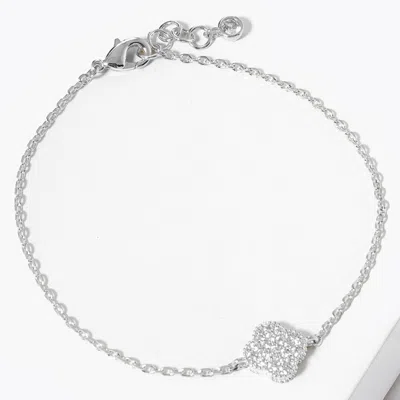 FASHNZFAB WHITE GOLD DIPPED CZ QUATREFOIL CHARM BRACELET