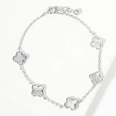 FASHNZFAB WHITE GOLD DIPPED MOTHER OF PEARL QUATREFOIL STATION BRACELET