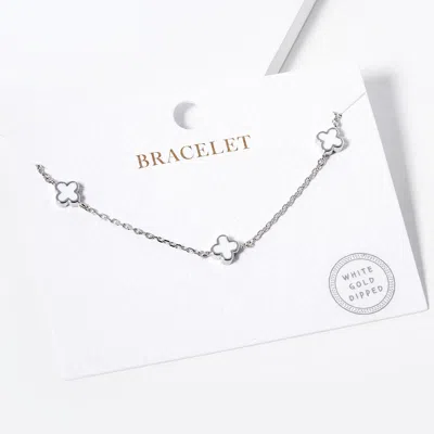 FASHNZFAB WHITE GOLD DIPPED TRIPLE QUATREFOIL LINK BRACELET