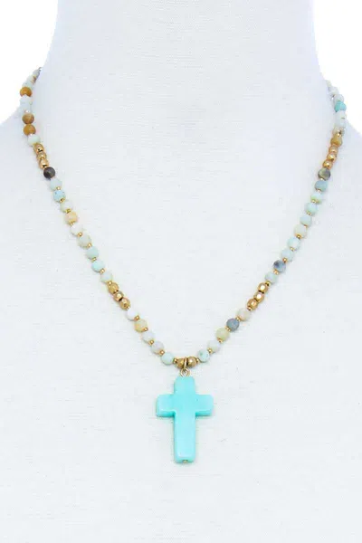 FASHNZFAB WOMEN'S CHIC BEADED AND CROSS PENDANT NECKLACE