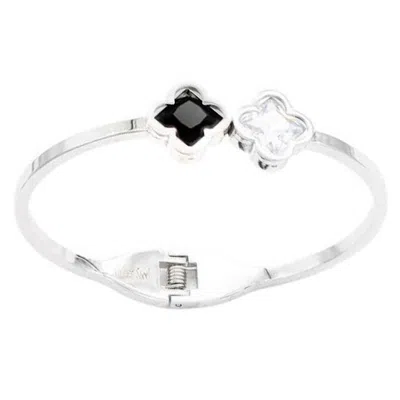 FASHNZFAB WOMEN'S DOUBLE CLOVER STAINLESS STEEL HINGED BRACELET