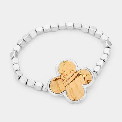 FASHNZFAB WOOD FLORAL METAL BEAD STRETCH BRACELET