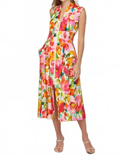 FATE FLORAL ZIP FRONT SLEEVELESS MIDI DRESS IN IVORY MULTI