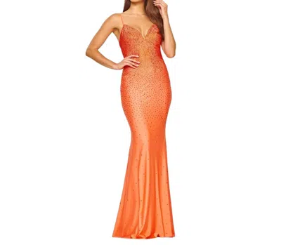 FAVIANA V-NECK WITH RHINESTONE PROM DRESS IN SUNBURST ORANGE
