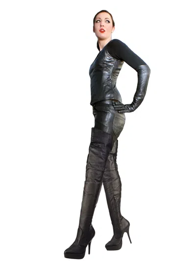 FD PLEASER-INDULGE-3011 LEDER OVERKNEE STIEFEL SCHWARZ HIGH HEEL ECHTES LEDER