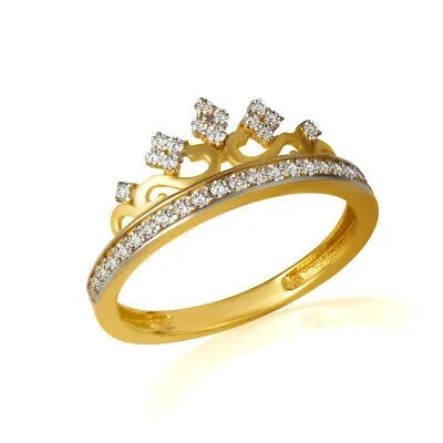 FDJ 14K YELLOW GOLD CZ CROWN TIARA FILIGREE BAND RING