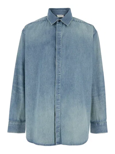 FEAR OF GOD FEAR OF GOD MEN BLUE SHIRT WITH CLASSIC COLLAR AND LOGO PATCH ON THE BACK IN DENIM MAN