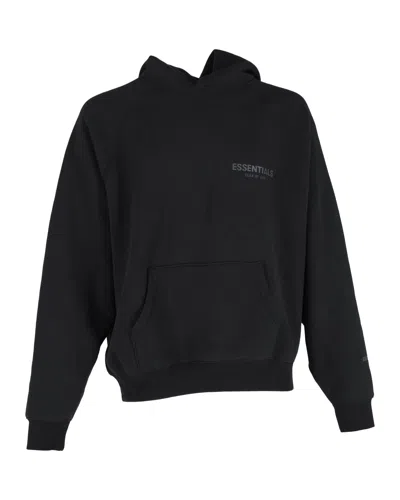 FEAR OF GOD FEAR OF GOD ESSENTIALS LOGO PRINT JERSEY HOODIE IN BLACK COTTON