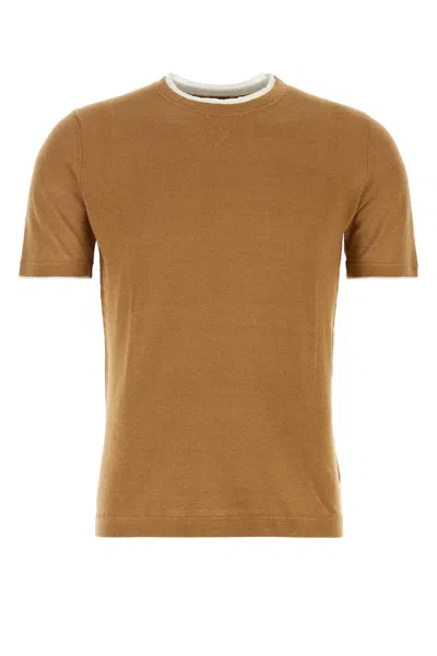 FEDELI CARAMEL LINEN BLEND FOX T-SHIRT