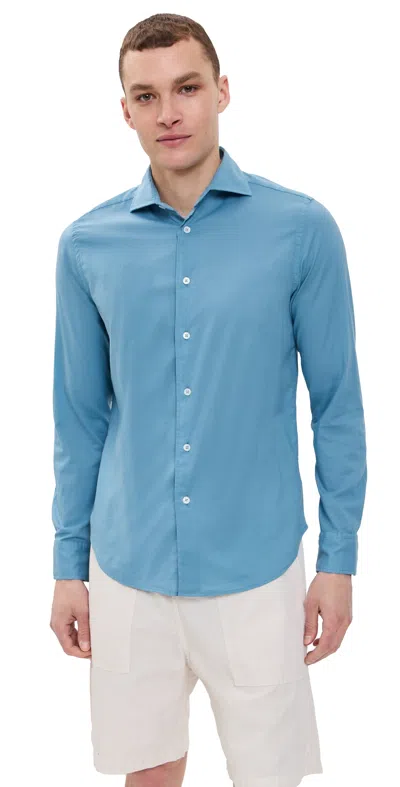 FEDELI SEAN PANAMINO SUPERLIGHT STRETCH COTTON SHIRT BLUE