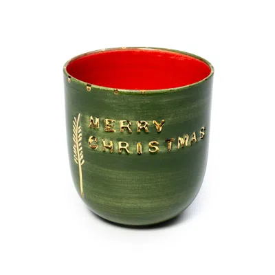 FEELING GOOD INSIDE GREEN MERRY CHRISTMAS HANDMADE CERAMIC MOOD MUG