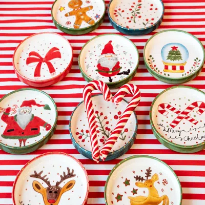 FEELING GOOD INSIDE RED / GREEN CHRISMAS MINI PLATES SET OF TEN
