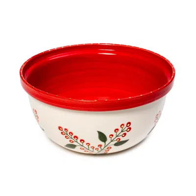 FEELING GOOD INSIDE XMAS CHERRY BERRY  RED  HANDMADE CERAMIC BIG BOWL