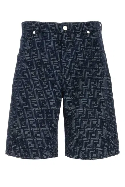 FENDI FENDI EMBROIDERED DENIM BERMUDA SHORTS