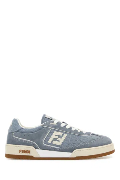 FENDI FENDI LIGHT BLUE DENIM AND SUEDE FENDI MATCH SNEAKERS