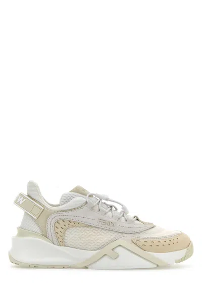 FENDI FENDI IVORY MESH AND SUEDE FENDI FLOW SNEAKERS