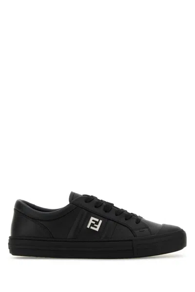 FENDI FENDI BLACK LEATHER DOMINO SNEAKERS