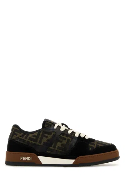 FENDI FENDI EMBROIDERED CANVAS, LEATHER AND RUBBER MATCH SNEAKERS
