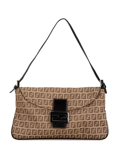 FENDI 2000-2010 ZUCCHINO CANVAS DOUBLE FLAP SHOULDER BAG