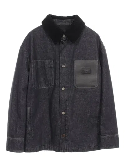 FENDI 2020S LEATHER-PANEL DENIM JACKET