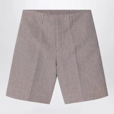 FENDI FENDI BEIGE JACQUARD BERMUDA SHORTS WITH TOPSTITCHING MEN