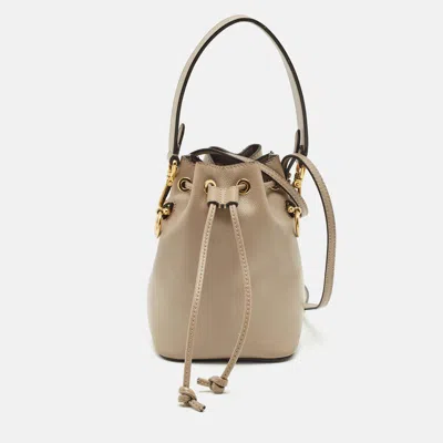 FENDI BEIGE LEATHER MINI MON TRESOR DRAWSTRING BUCKET BAG