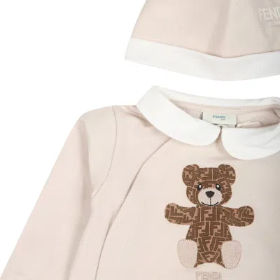 FENDI BEIGE SET FOR BABYKIDS WITH TEDDY BEAR