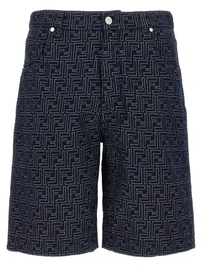 FENDI BERMUDA JEANS JACQUARD FF BERMUDA AND SHORT BLUE