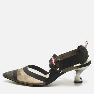 FENDI BLACK CANVAS AND MESH COLIBRI PUMPS SIZE 37